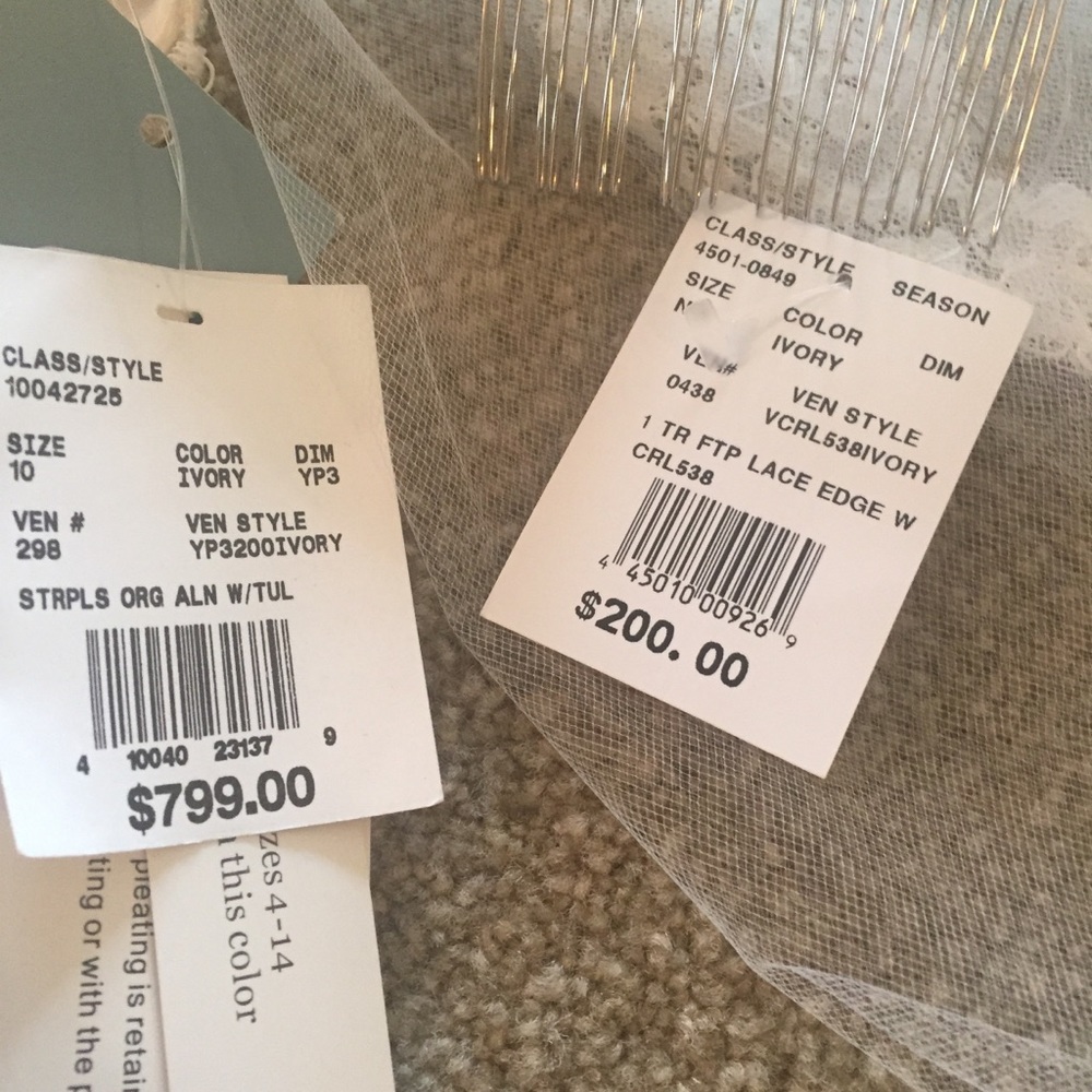 David’s Bridal Ivory Wedding Gown and Head Piece - Picture 7 of 8